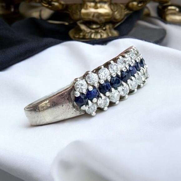 Sapphire & Cubic Zirconia Sterling Silver Ring (7.5) - Picture 2 of 11